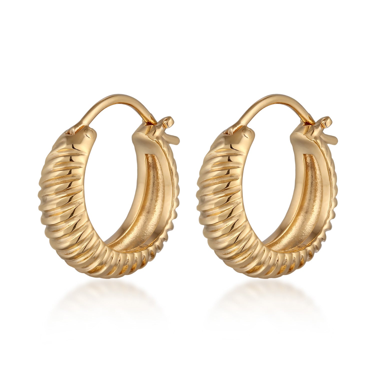 Gold Perhiasan Wanita Perak Asli Lapis Emas Anting Creoles Grooves