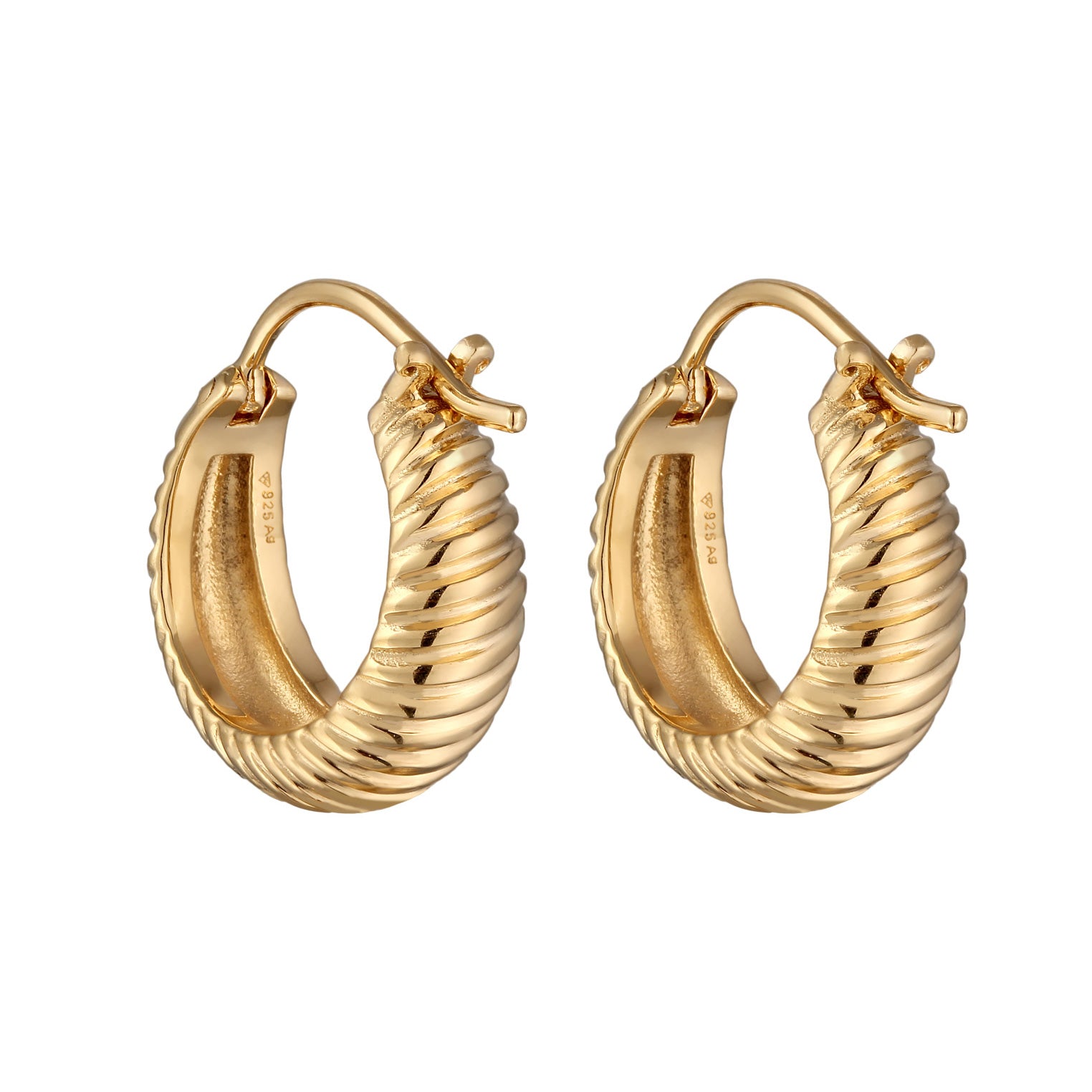 Gold Perhiasan Wanita Perak Asli Lapis Emas Anting Creoles Grooves