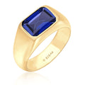 Gold Cincin Perhiasan Perak 925 Wanita Signet Sapphire Gold Plated