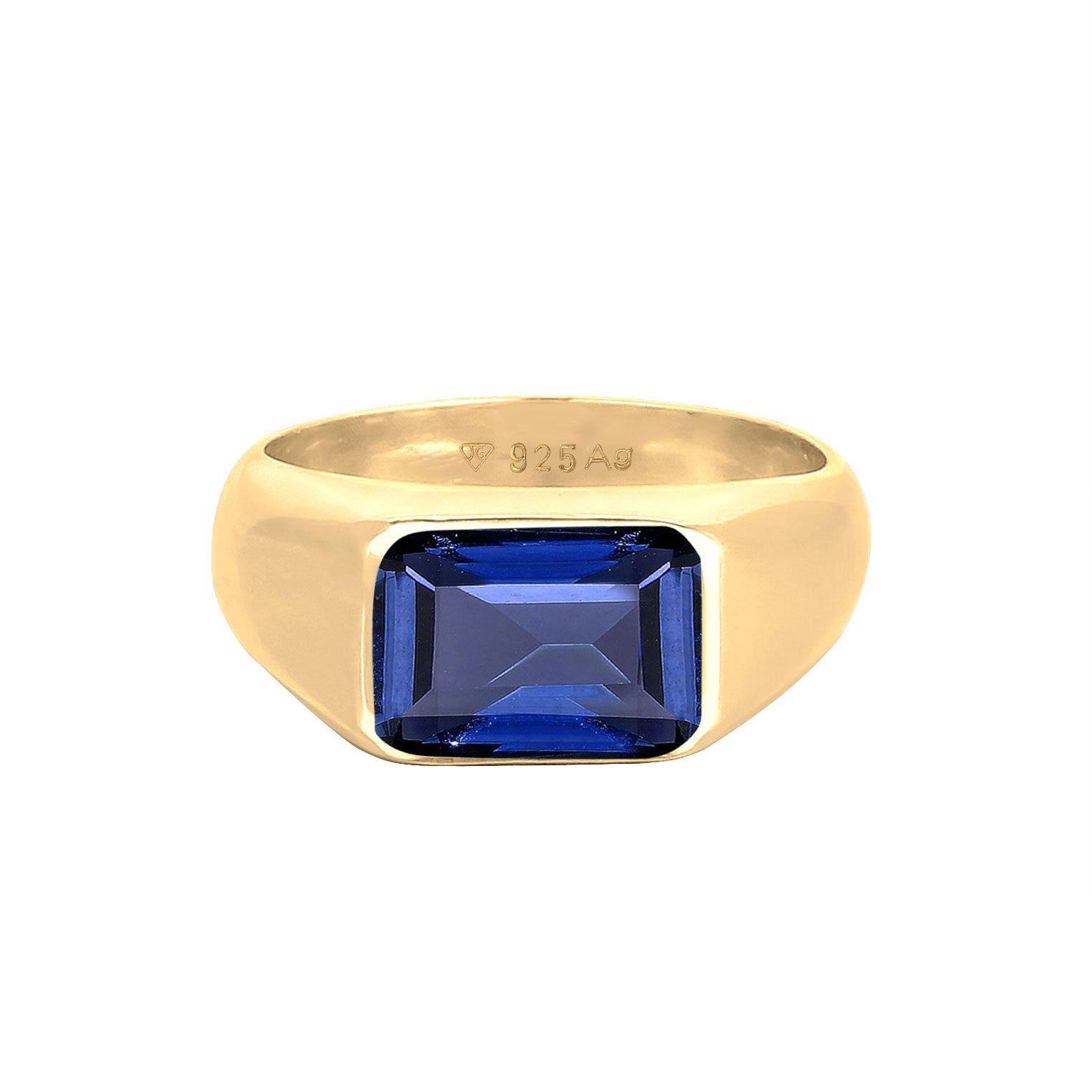 Gold Cincin Perhiasan Perak 925 Wanita Signet Sapphire Gold Plated