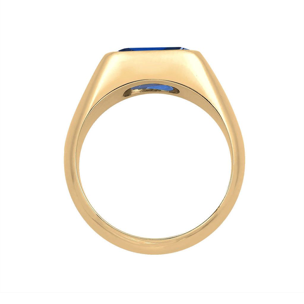 Gold Cincin Perhiasan Perak 925 Wanita Signet Sapphire Gold Plated