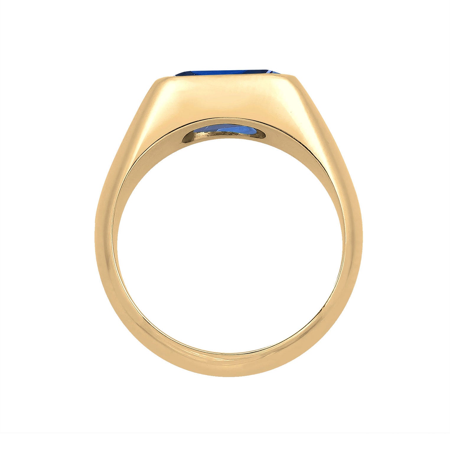 Gold Cincin Perhiasan Perak 925 Wanita Signet Sapphire Gold Plated