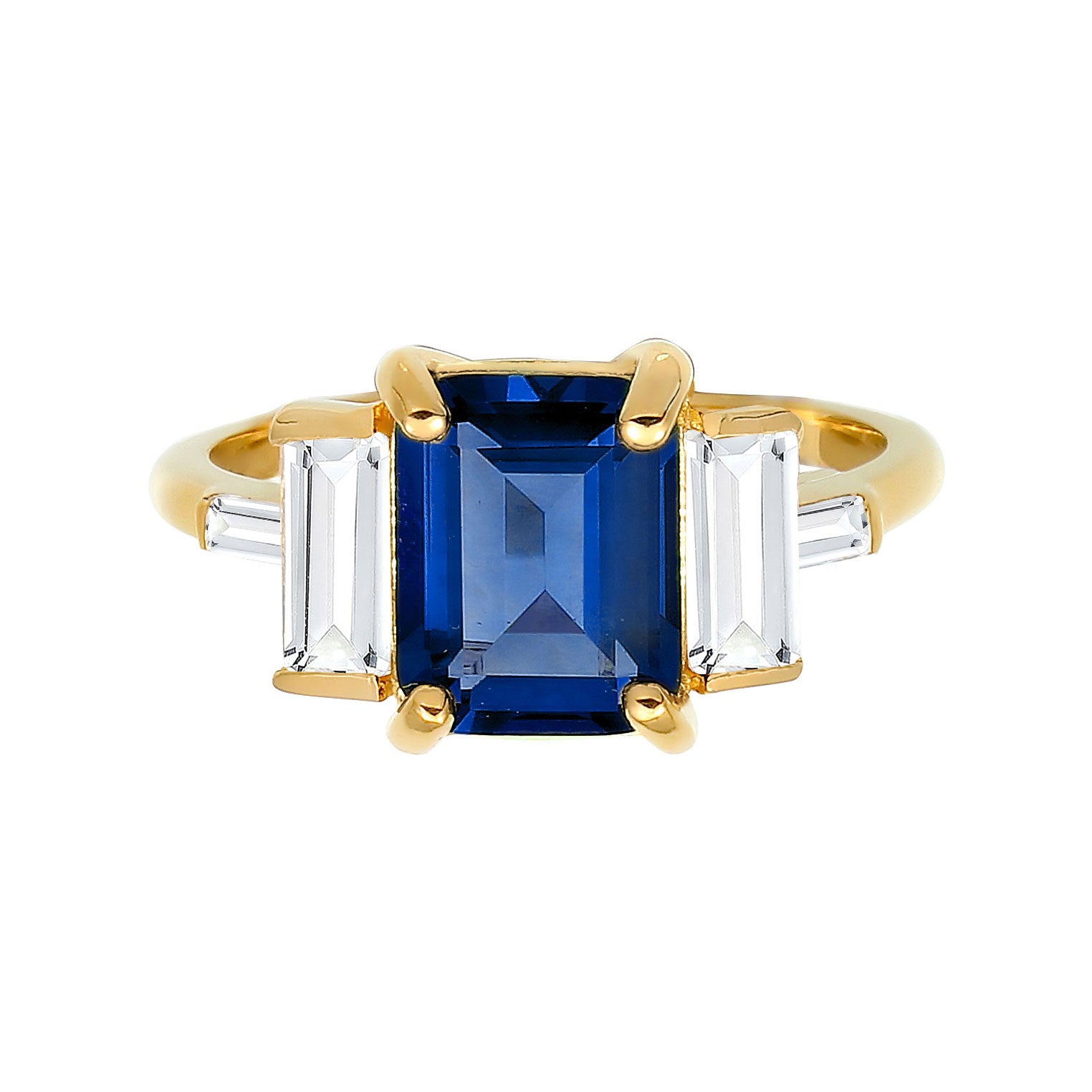 Blue Cincin Perhiasan Perak 925 Wanita Rectangle Sapphire Gold Plated
