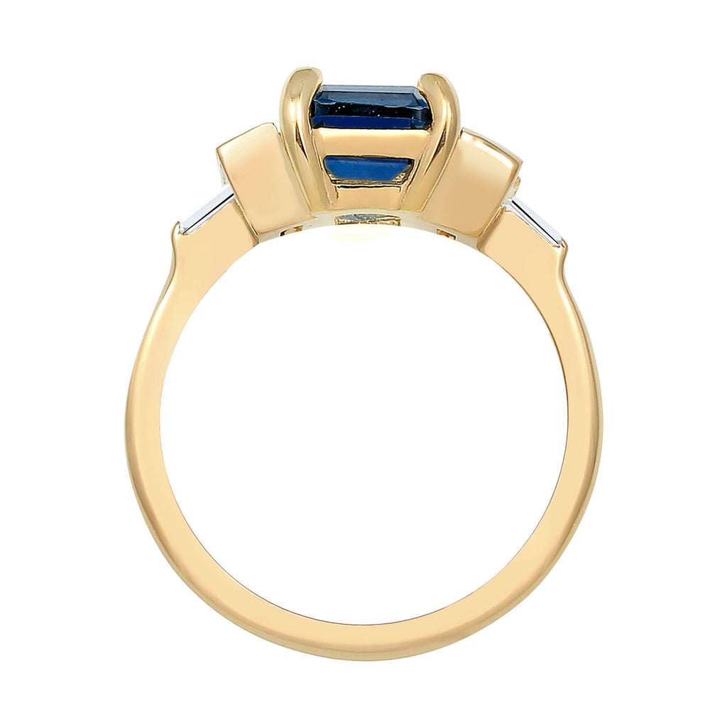 Blue Cincin Perhiasan Perak 925 Wanita Rectangle Sapphire Gold Plated