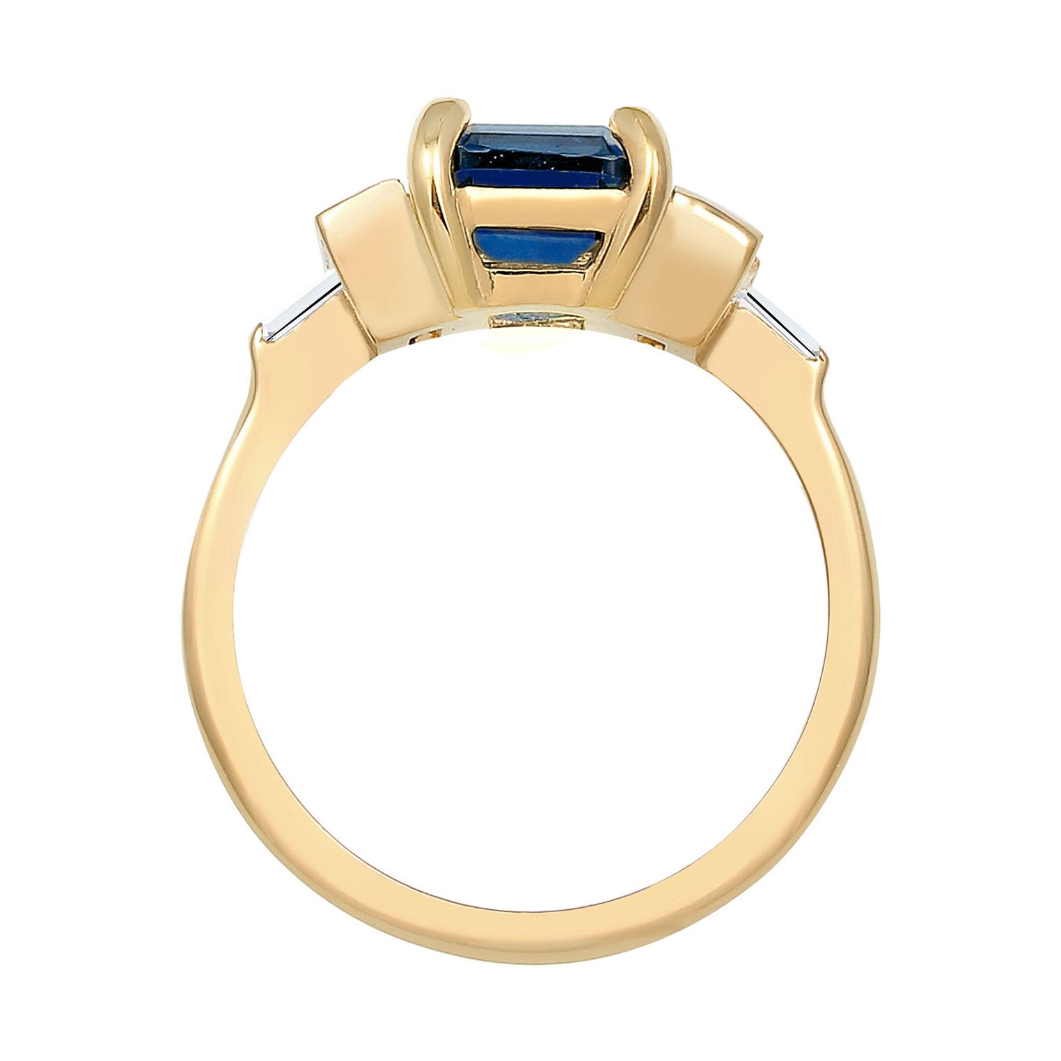 Blue Cincin Perhiasan Perak 925 Wanita Rectangle Sapphire Gold Plated