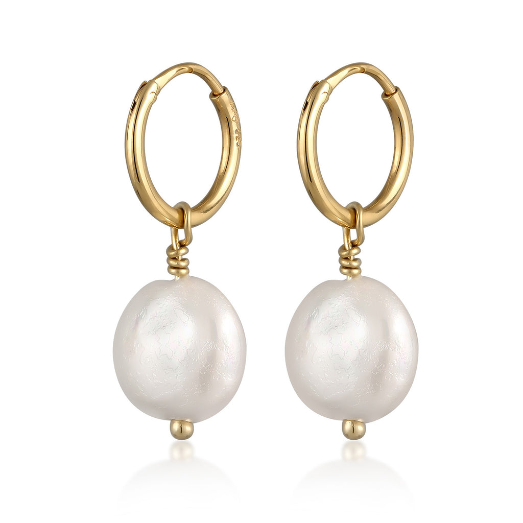 Gold Perhiasan Wanita Perak Asli Lapis Emas Anting Platelet Creole Shell Pearl