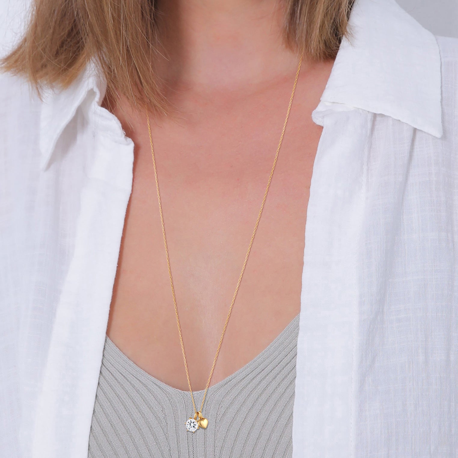 Gold Perhiasan Wanita Perak Asli Lapis Emas Kalung Heart Twisted Link Crystals