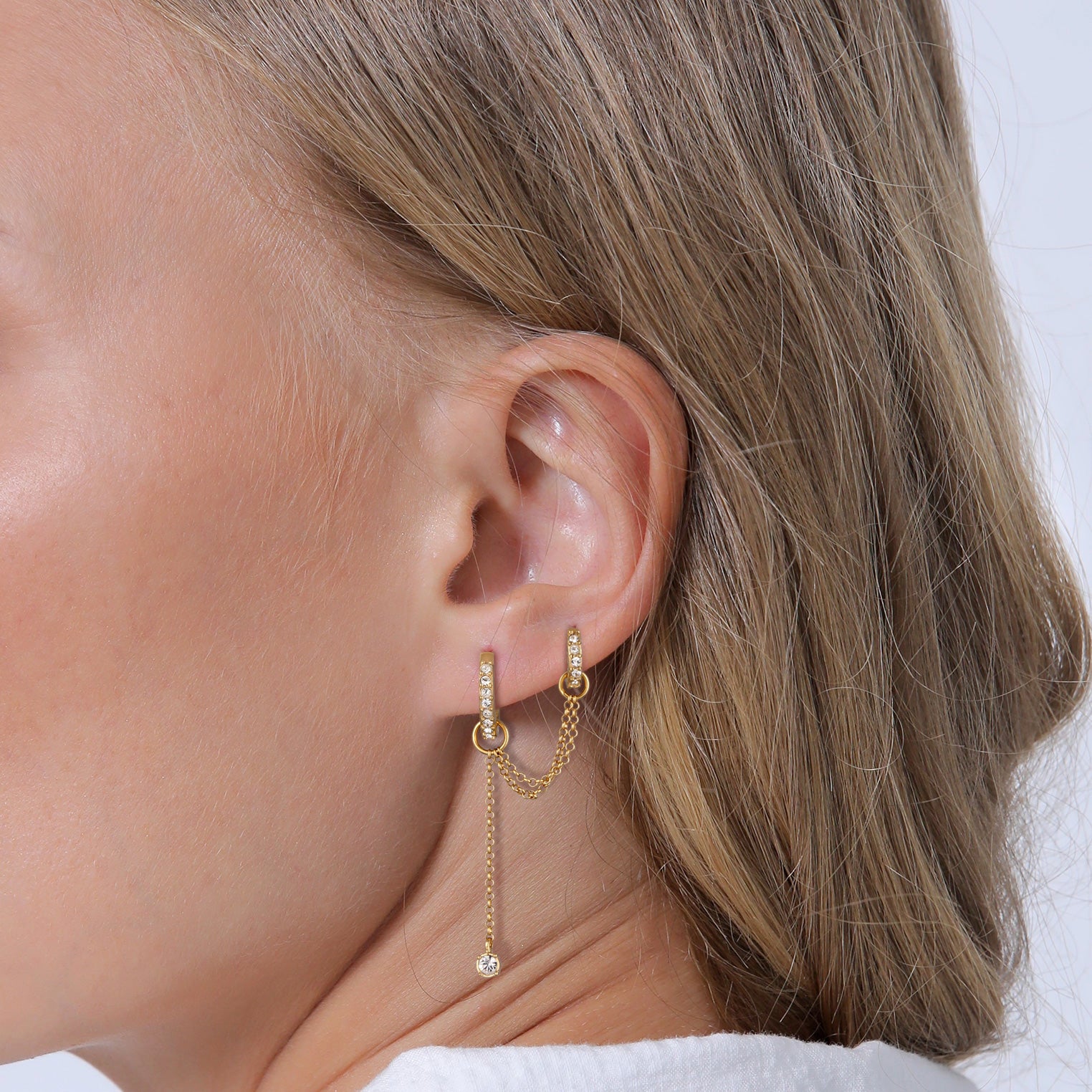Gold Perhiasan Wanita Perak Asli Lapis Emas Anting Creoles Peachain Crystals