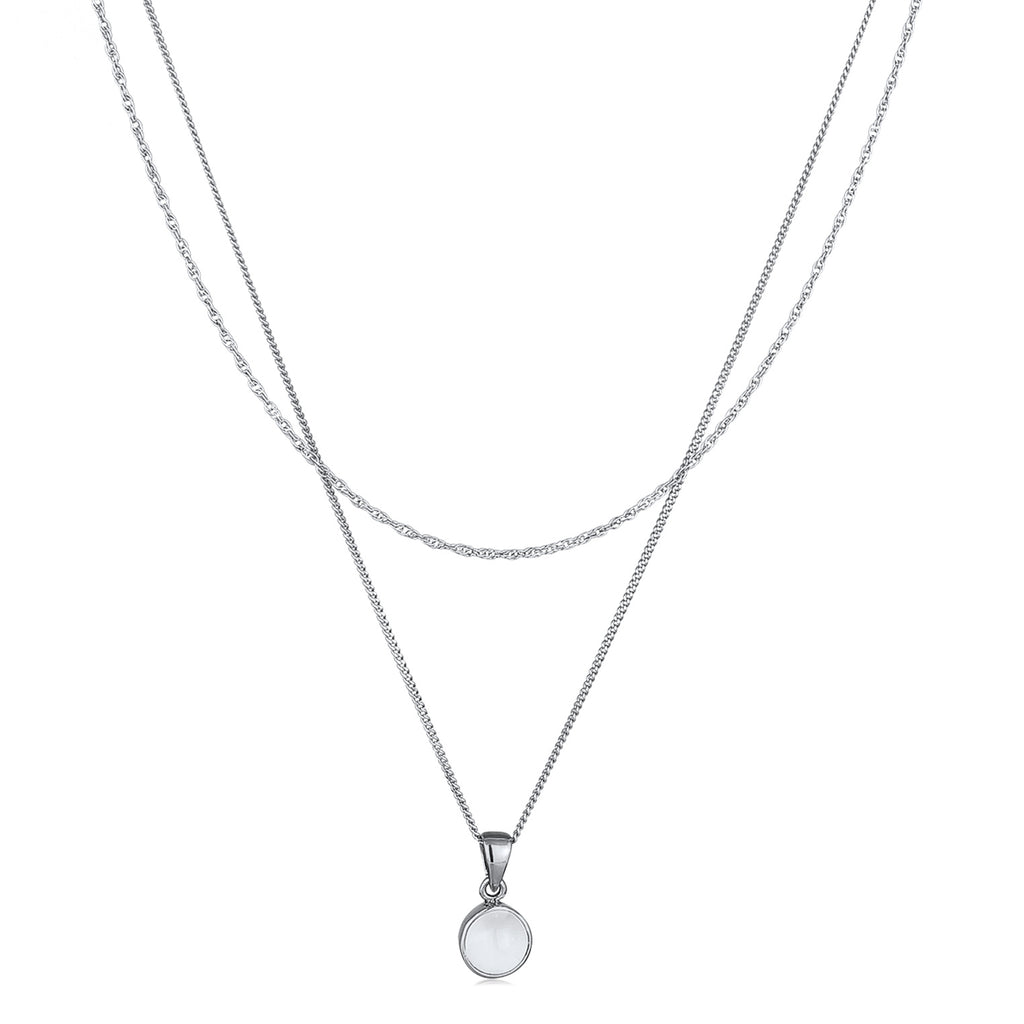 Silver Perhiasan Wanita Perak Asli Kalung Circle Layer Moonstone
