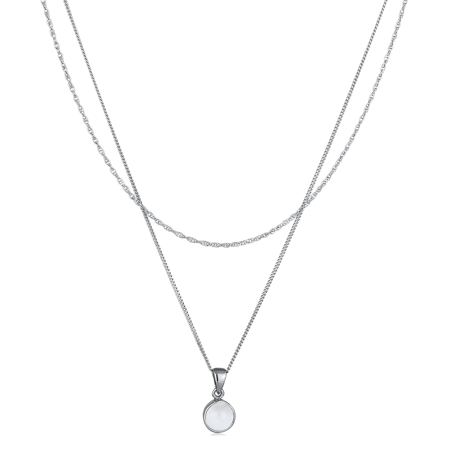 Silver Perhiasan Wanita Perak Asli Kalung Circle Layer Moonstone
