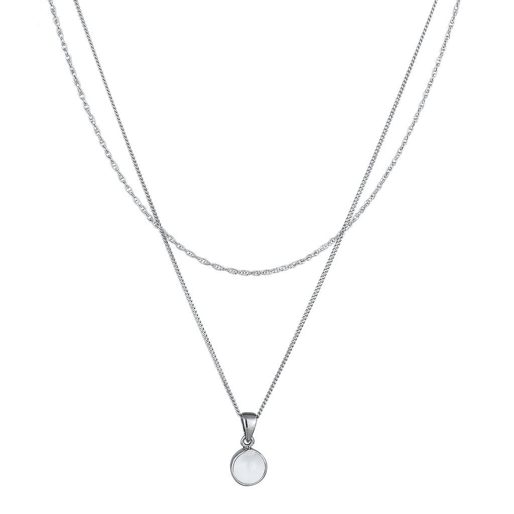 Silver Perhiasan Wanita Perak Asli Kalung Circle Layer Moonstone