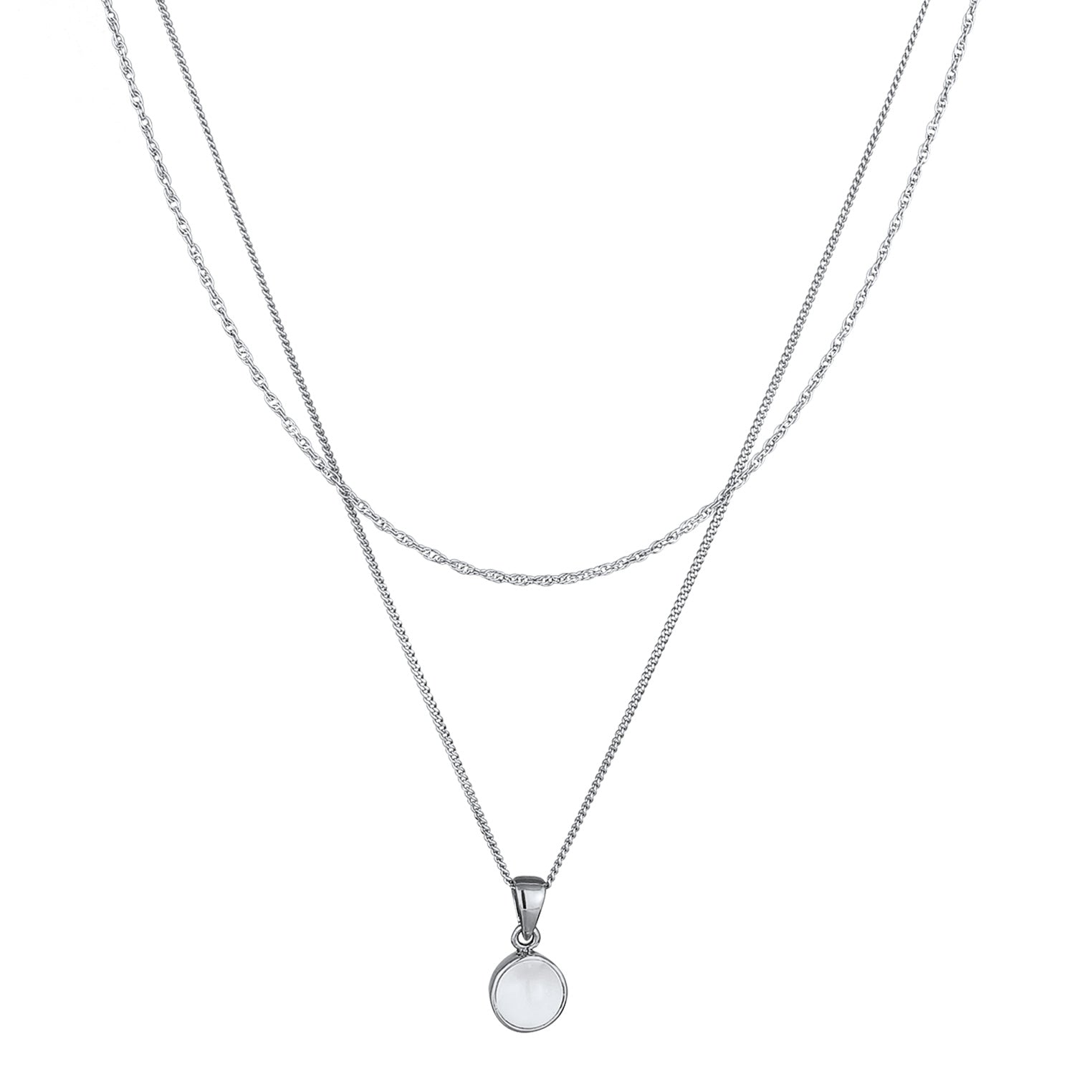 Silver Perhiasan Wanita Perak Asli Kalung Circle Layer Moonstone