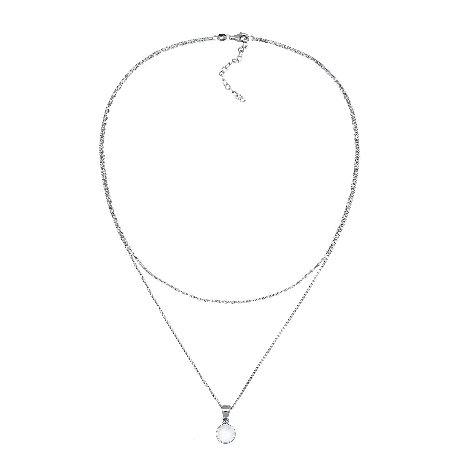 Silver Perhiasan Wanita Perak Asli Kalung Circle Layer Moonstone