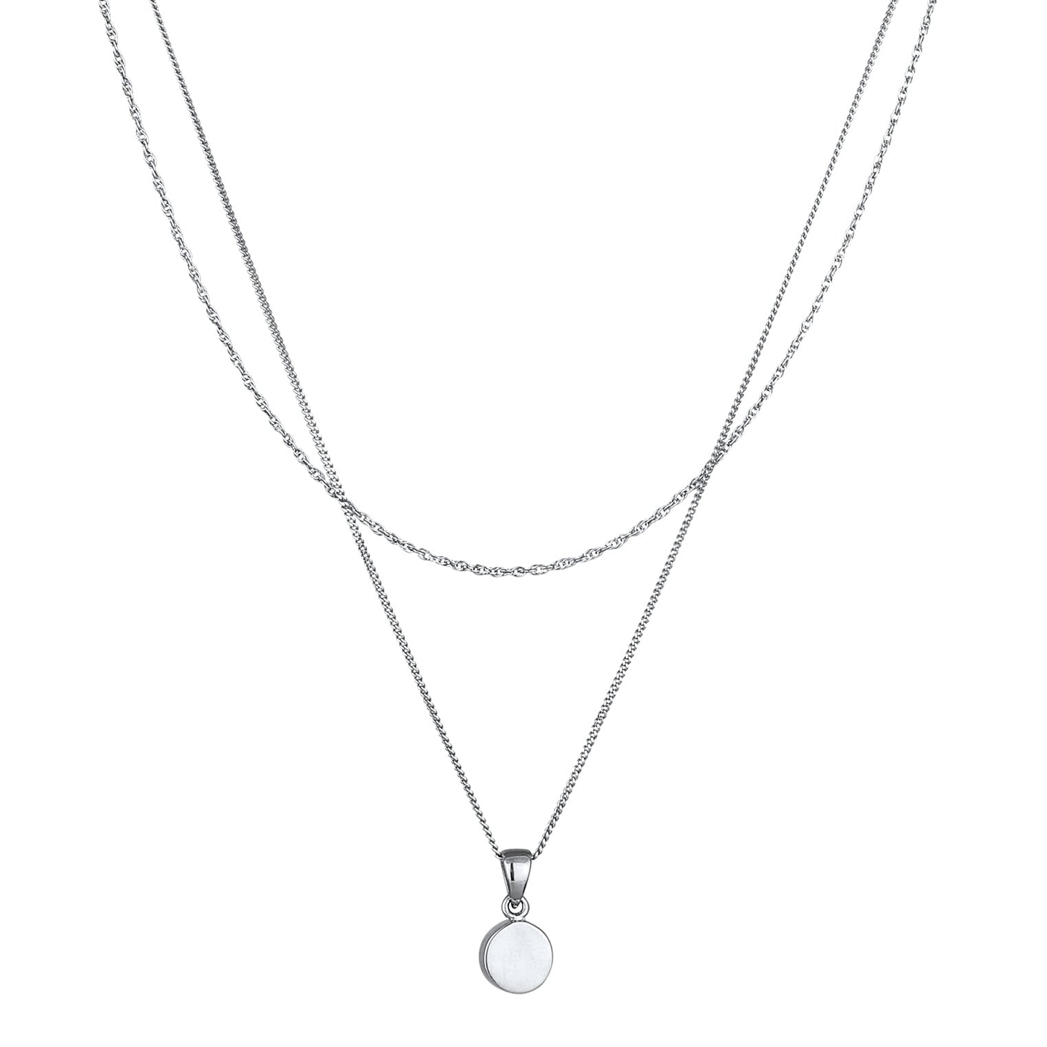 Silver Perhiasan Wanita Perak Asli Kalung Circle Layer Moonstone