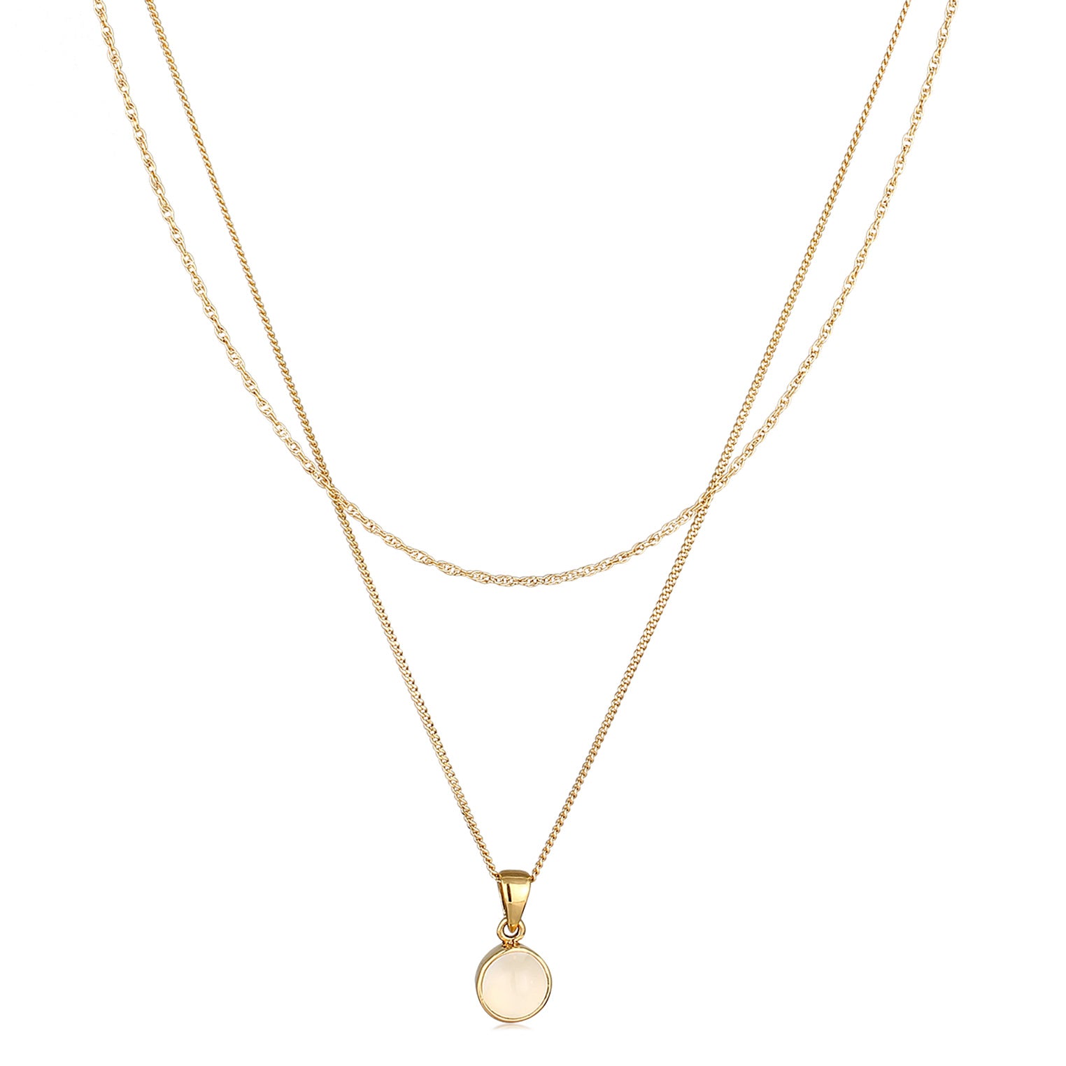 Gold Perhiasan Wanita Perak Asli Lapis Emas Kalung Circle Layer Moonstone
