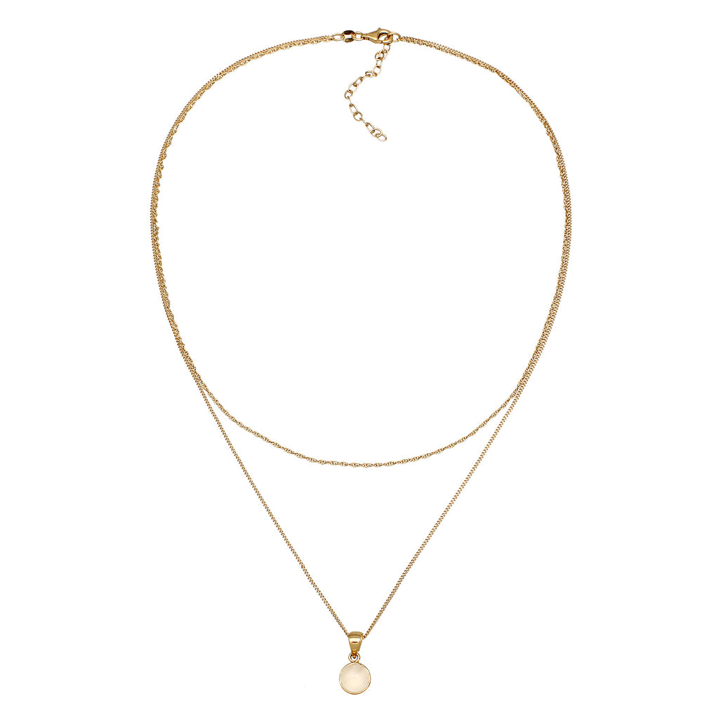 Gold Perhiasan Wanita Perak Asli Lapis Emas Kalung Circle Layer Moonstone