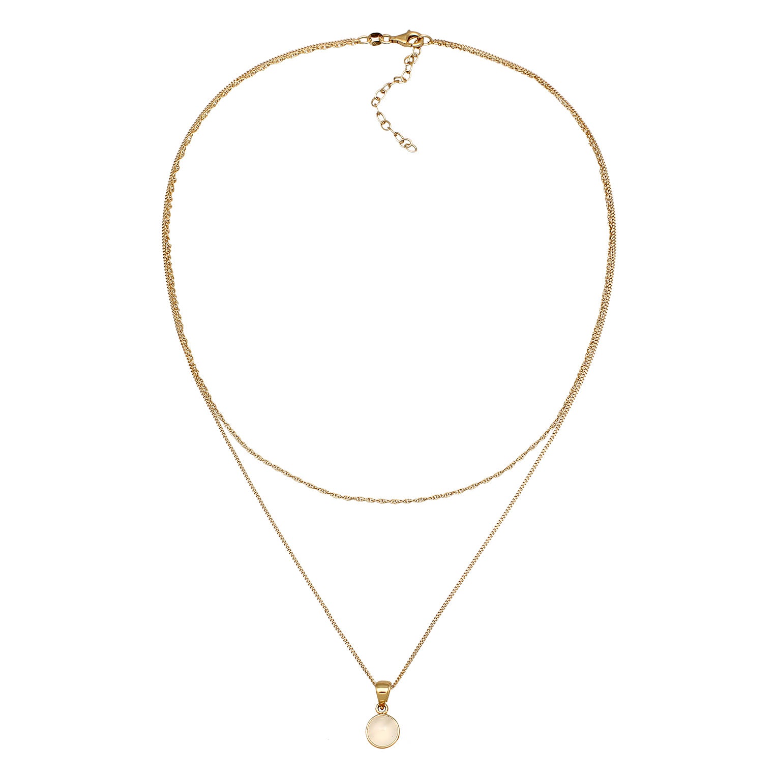 Gold Perhiasan Wanita Perak Asli Lapis Emas Kalung Circle Layer Moonstone