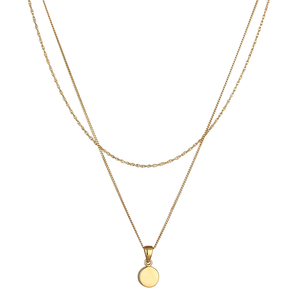 Gold Perhiasan Wanita Perak Asli Lapis Emas Kalung Circle Layer Moonstone
