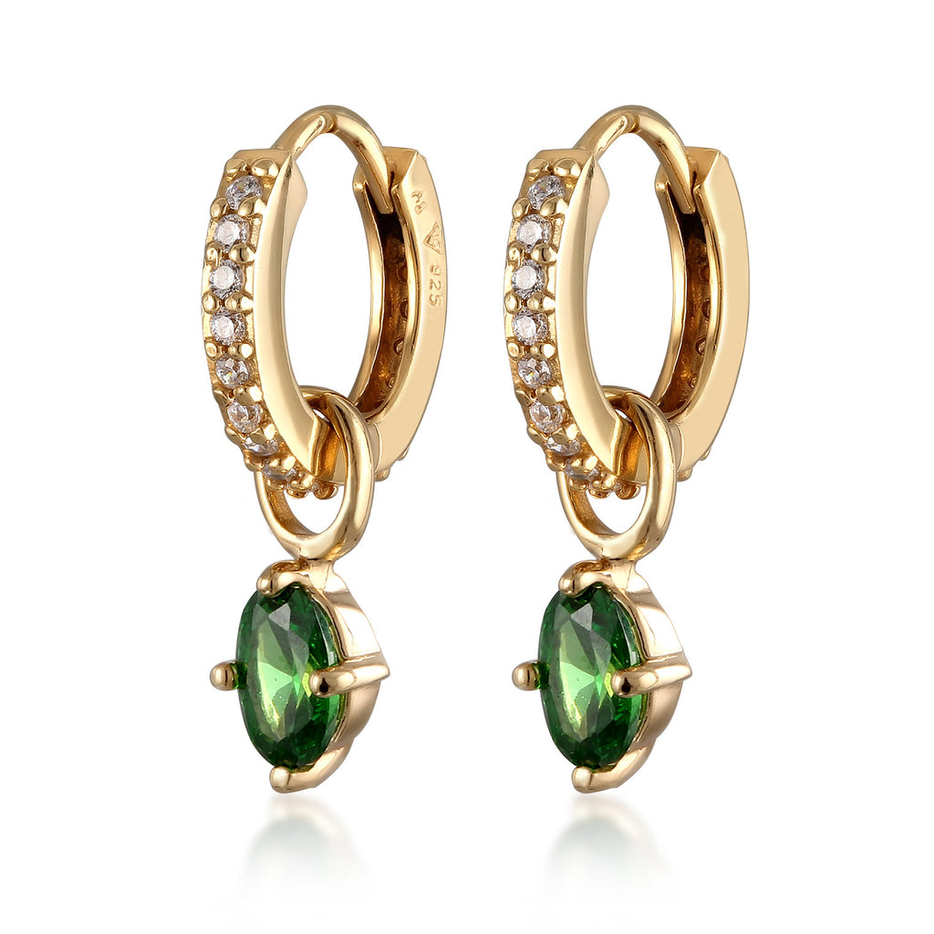 Gold Anting Perhiasan Perak 925 Wanita Creole Oval Zirconia Gold Plated