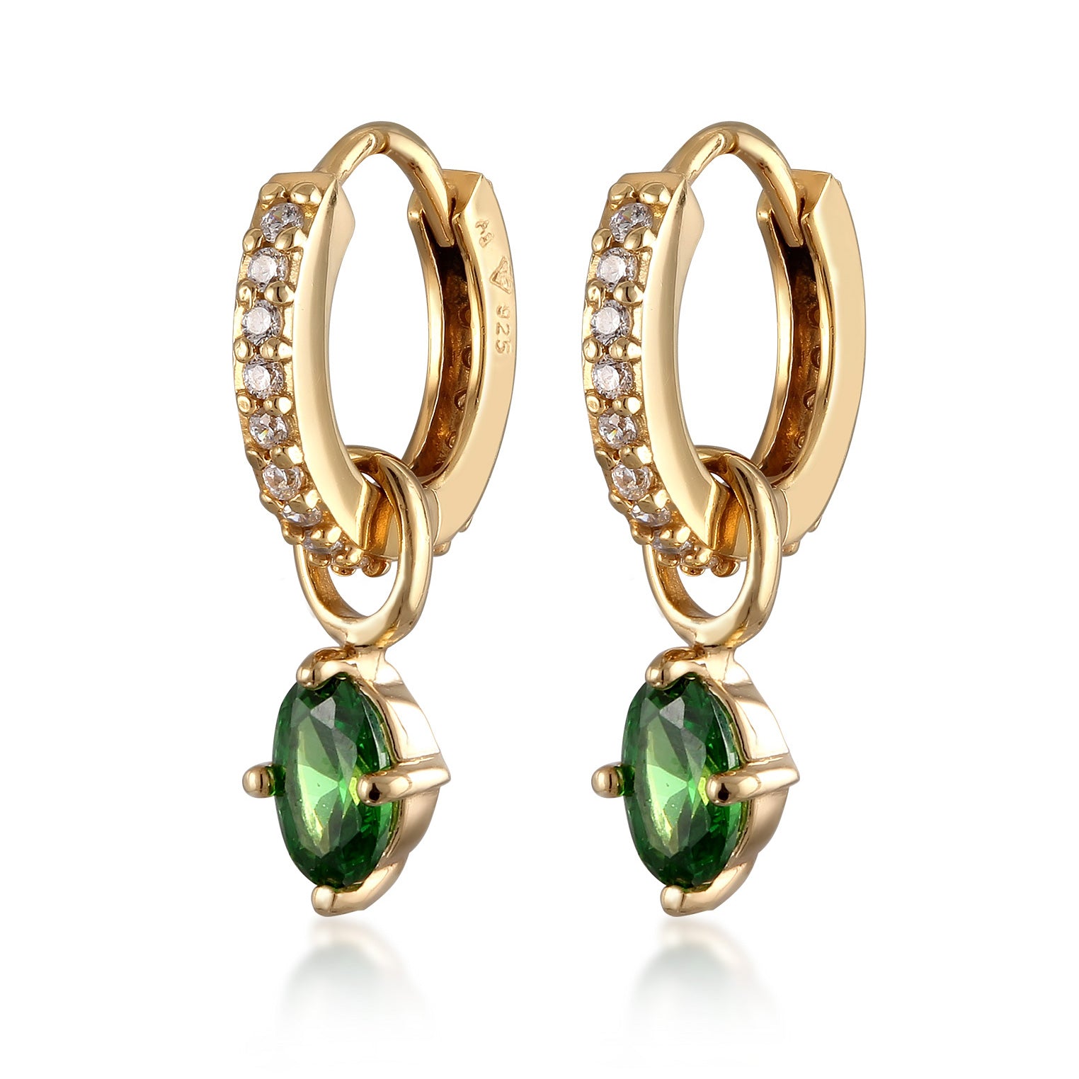 Gold Anting Perhiasan Perak 925 Wanita Creole Oval Zirconia Gold Plated