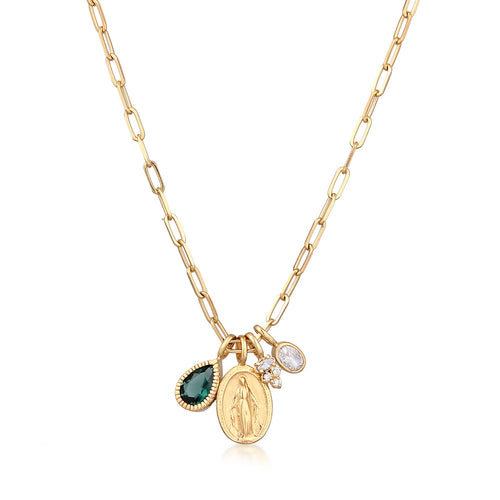 Gold Kalung Perhiasan Perak 925 Wanita Drop Quartz and Zirconia Gold Plated