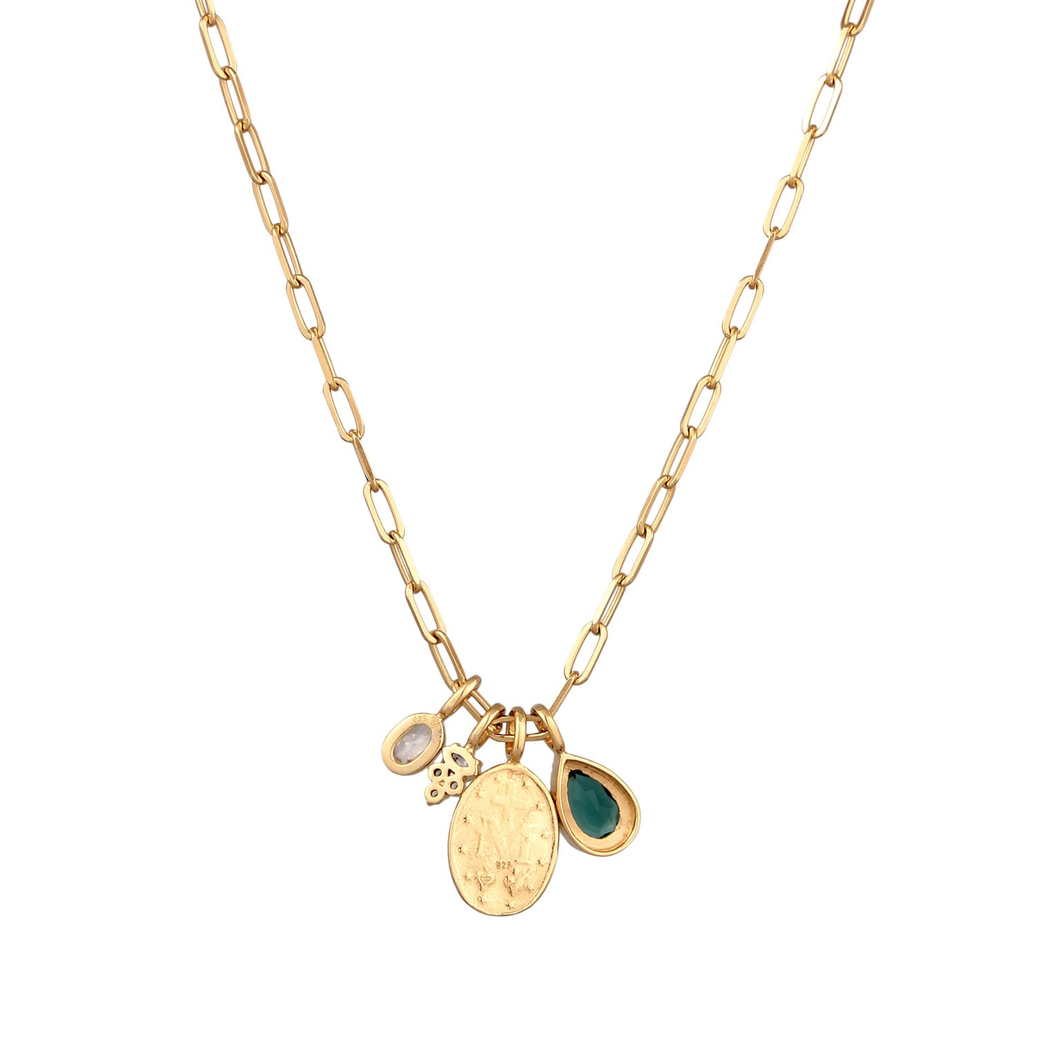 Gold Kalung Perhiasan Perak 925 Wanita Drop Quartz and Zirconia Gold Plated