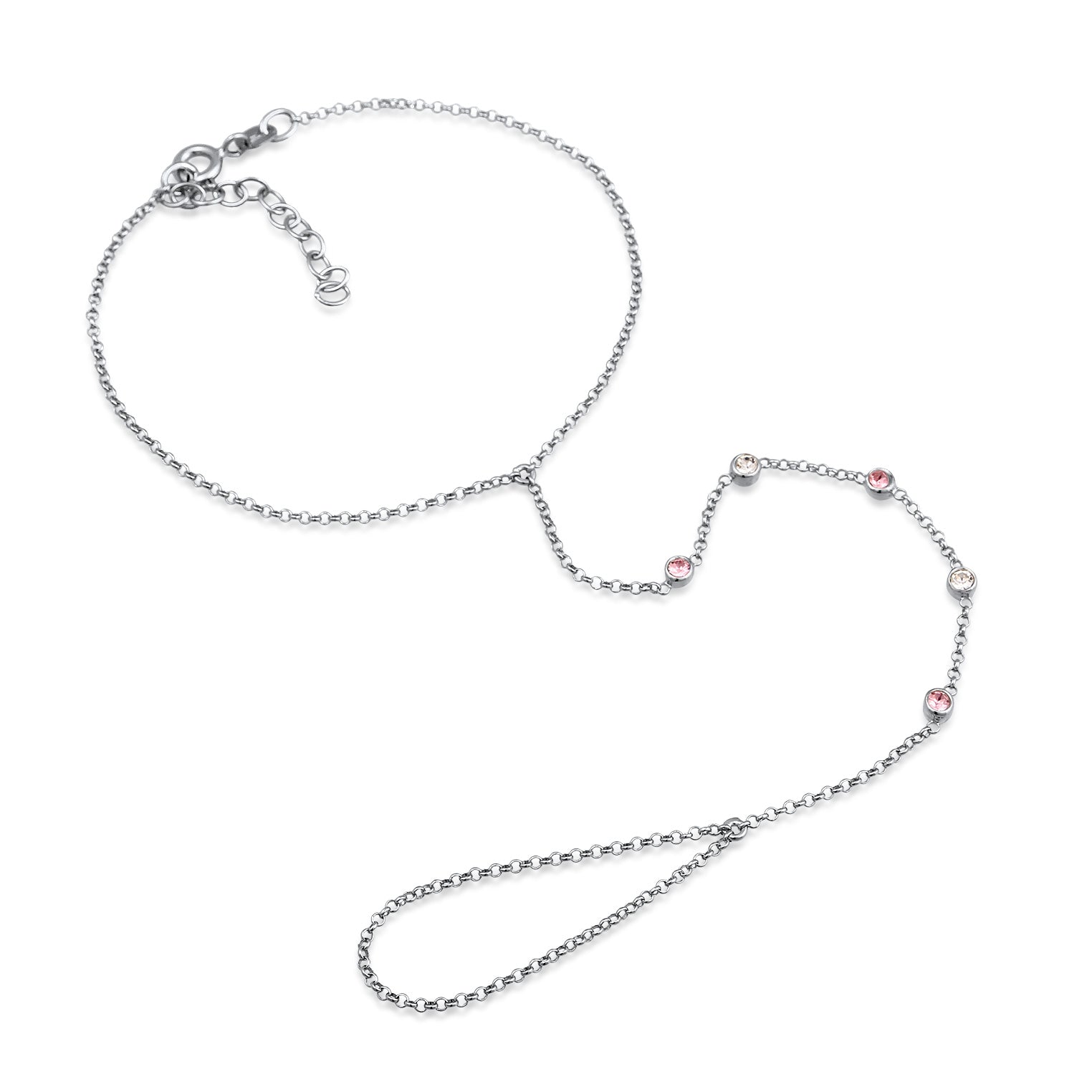 Pink Perhiasan Wanita Perak Asli Gelang Hand Chain Crystals