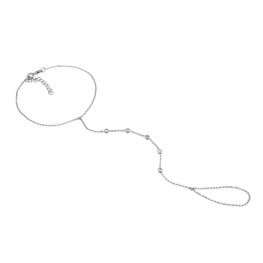 Pink Perhiasan Wanita Perak Asli Gelang Hand Chain Crystals