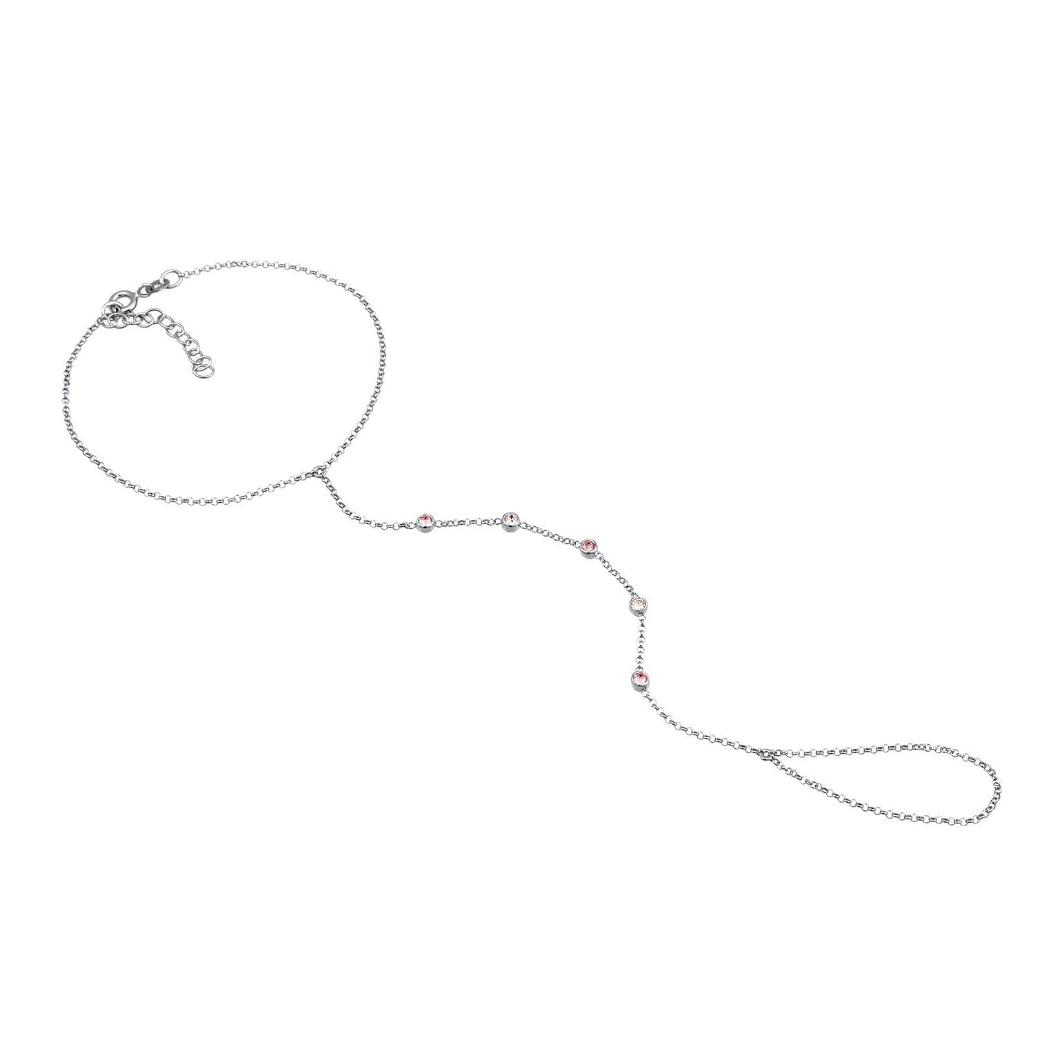 Pink Perhiasan Wanita Perak Asli Gelang Hand Chain Crystals