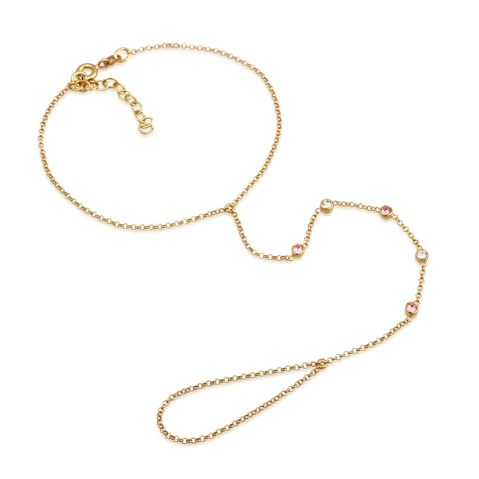 White Perhiasan Wanita Perak Asli Lapis Emas Gelang Hand Chain Crystals