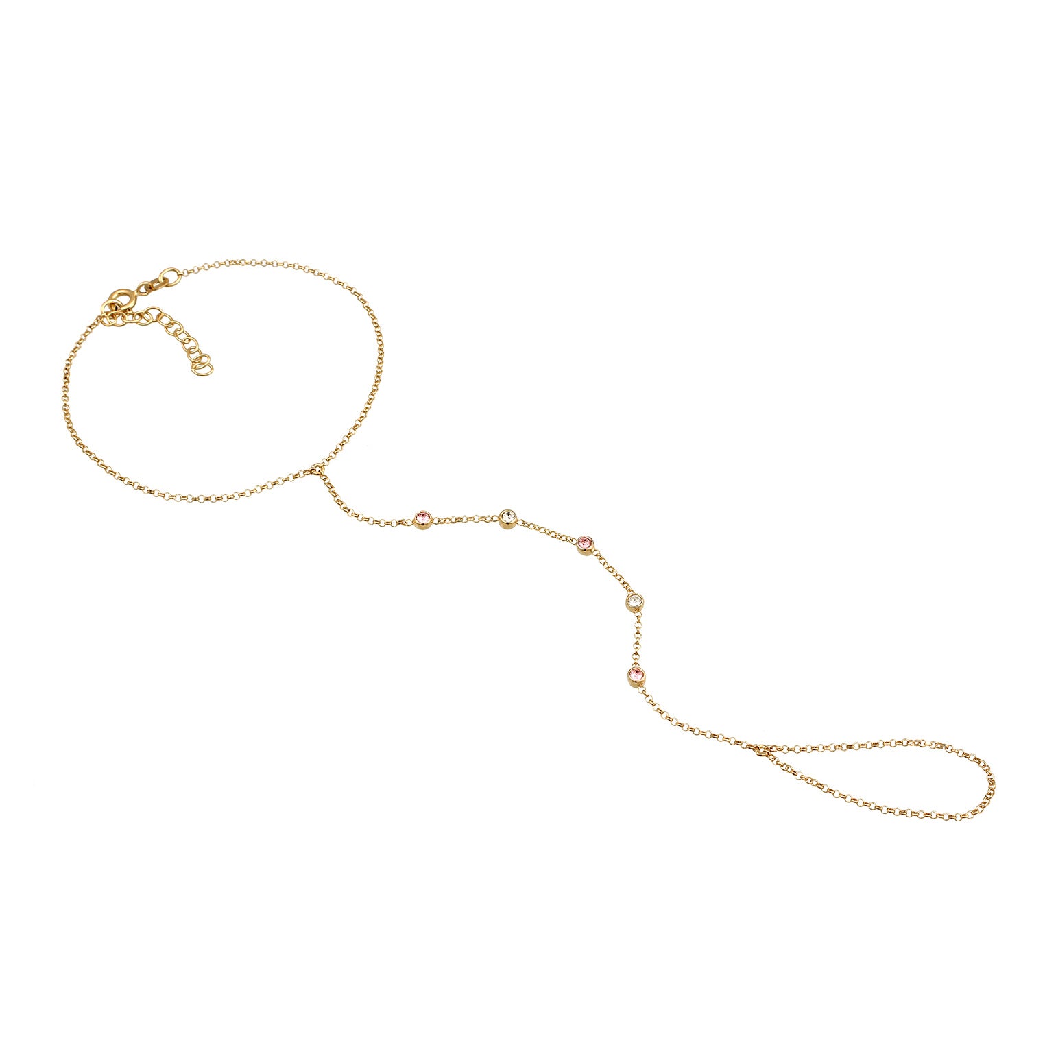 White Perhiasan Wanita Perak Asli Lapis Emas Gelang Hand Chain Crystals