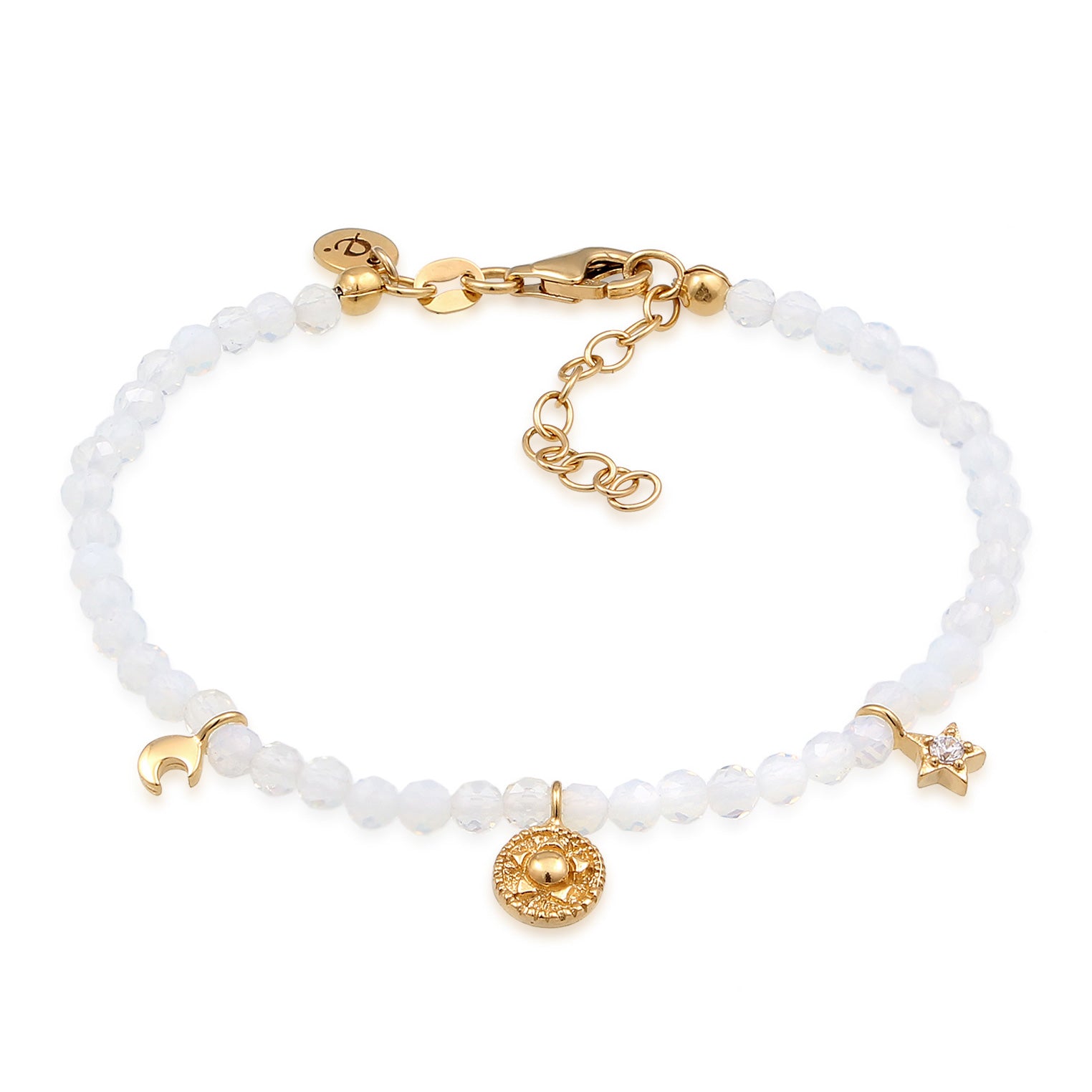 White Perhiasan Wanita Perak Asli Lapis Emas Gelang Star dengan Zirconia dan Moonstone