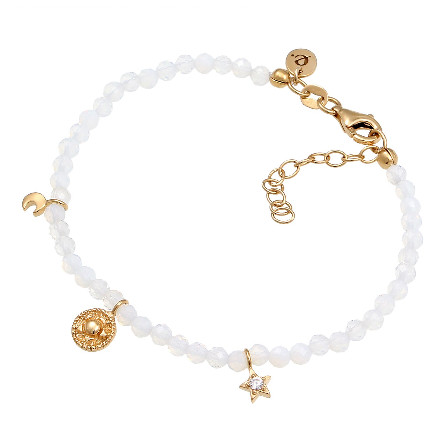 White Perhiasan Wanita Perak Asli Lapis Emas Gelang Star dengan Zirconia dan Moonstone