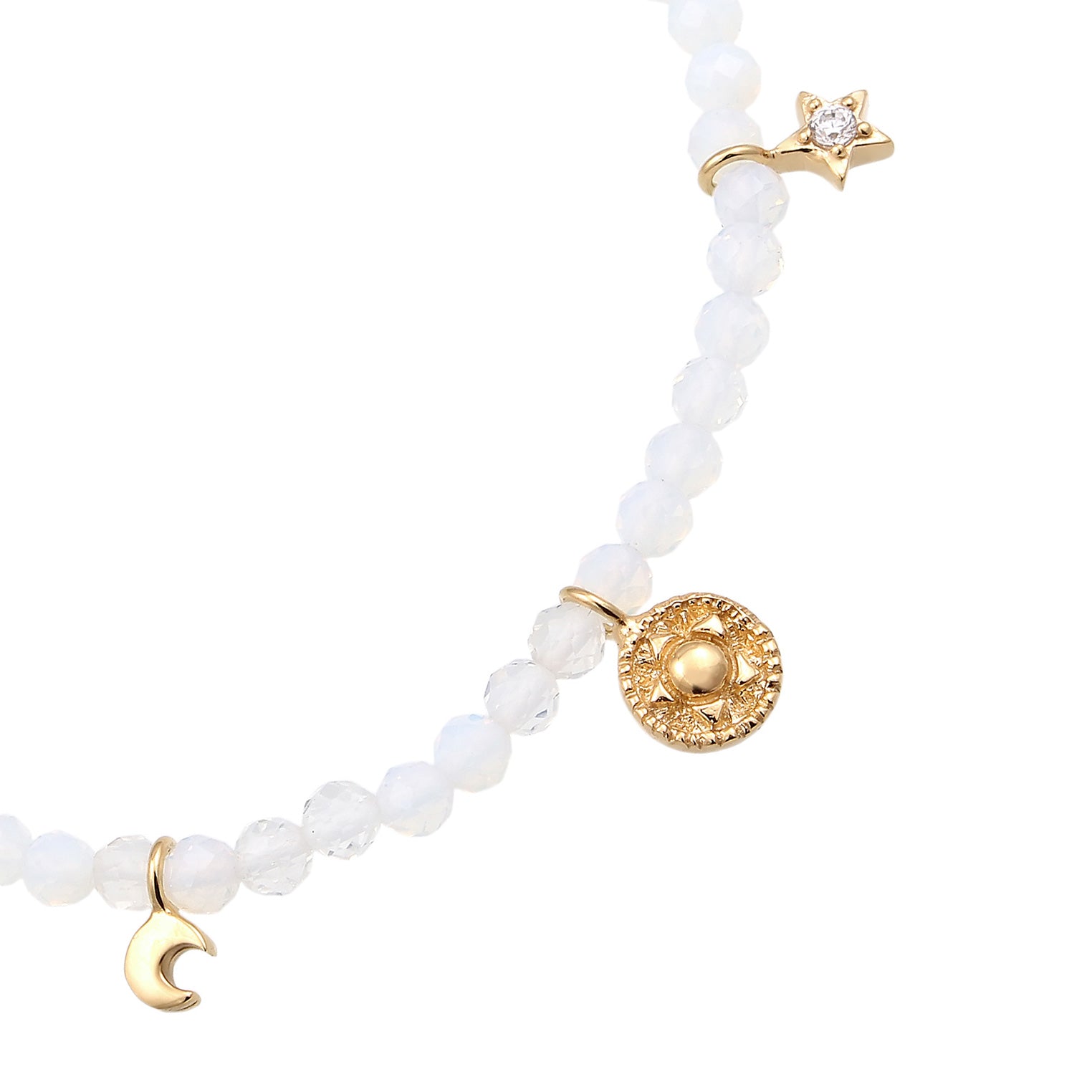 White Perhiasan Wanita Perak Asli Lapis Emas Gelang Star dengan Zirconia dan Moonstone