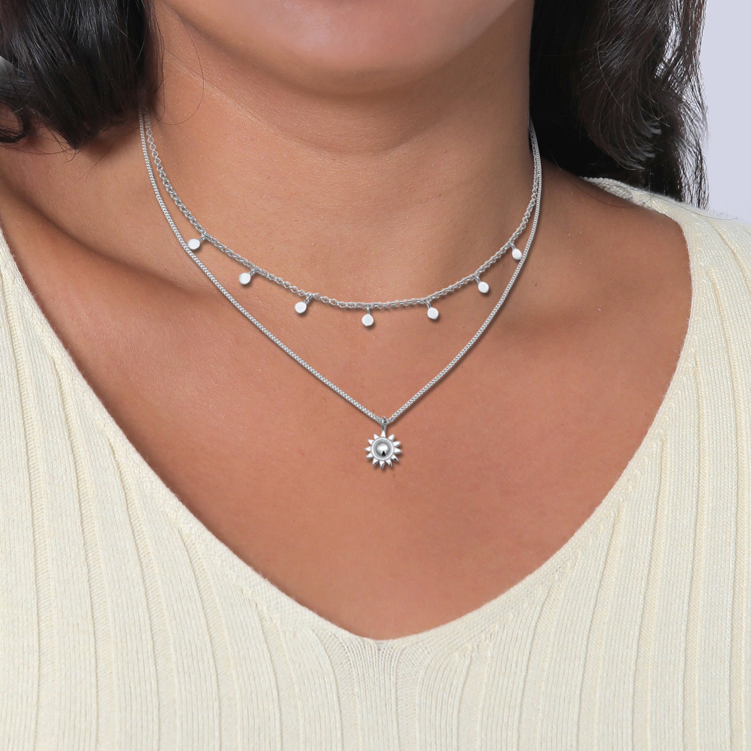 Silver Perhiasan Wanita Perak Asli Kalung Sun Layerlook