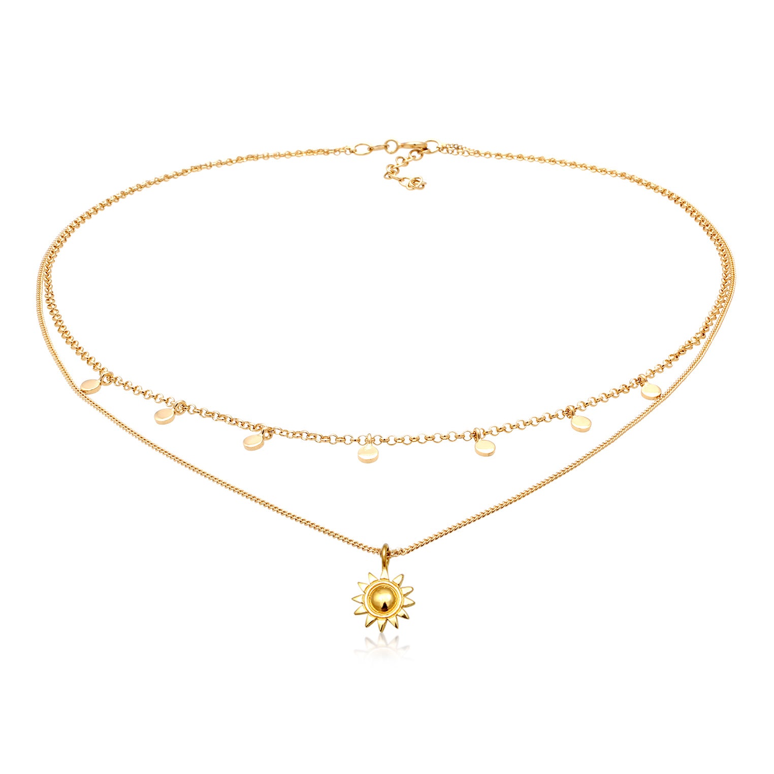 Gold Perhiasan Wanita Perak Asli Lapis Emas Kalung Sun Layerlook
