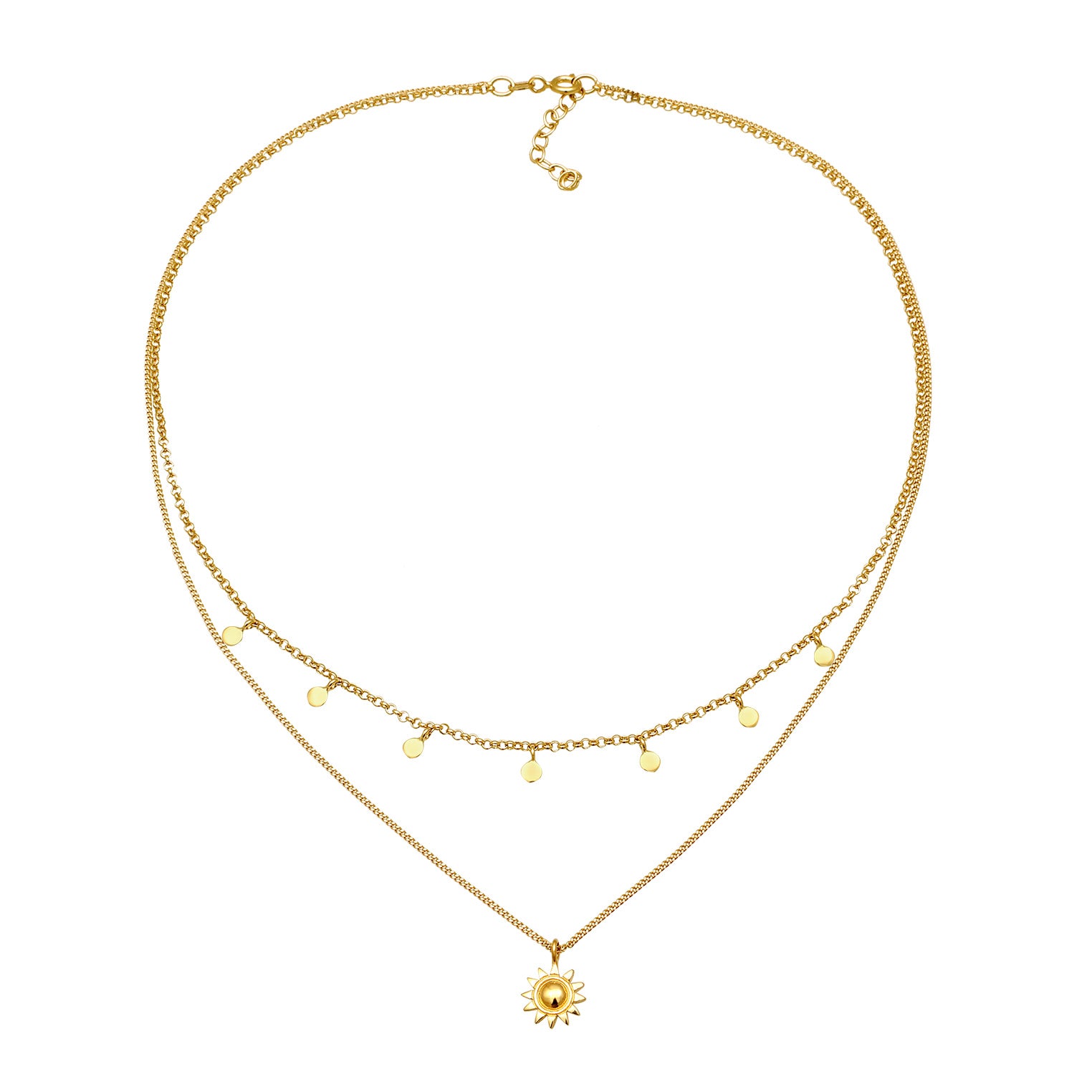 Gold Perhiasan Wanita Perak Asli Lapis Emas Kalung Sun Layerlook