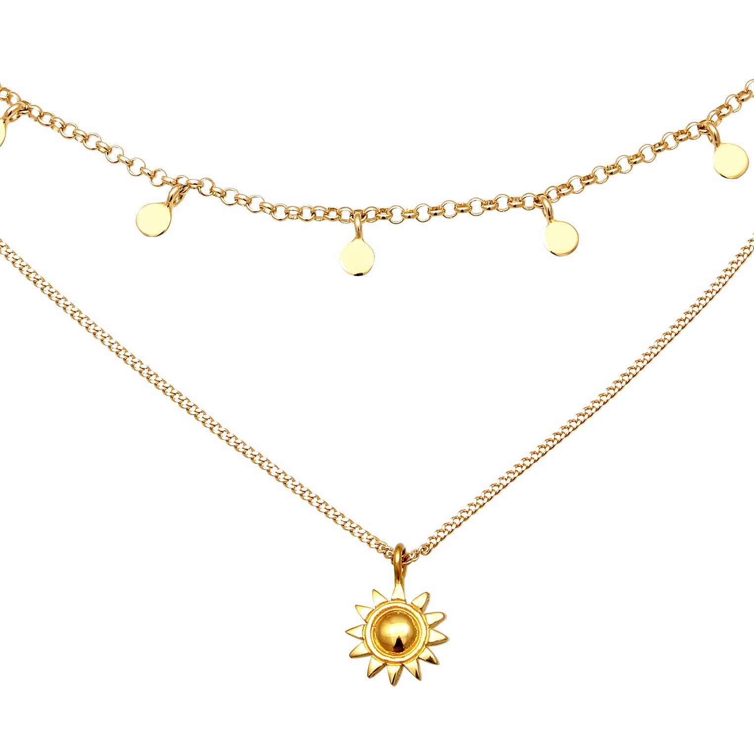 Gold Perhiasan Wanita Perak Asli Lapis Emas Kalung Sun Layerlook
