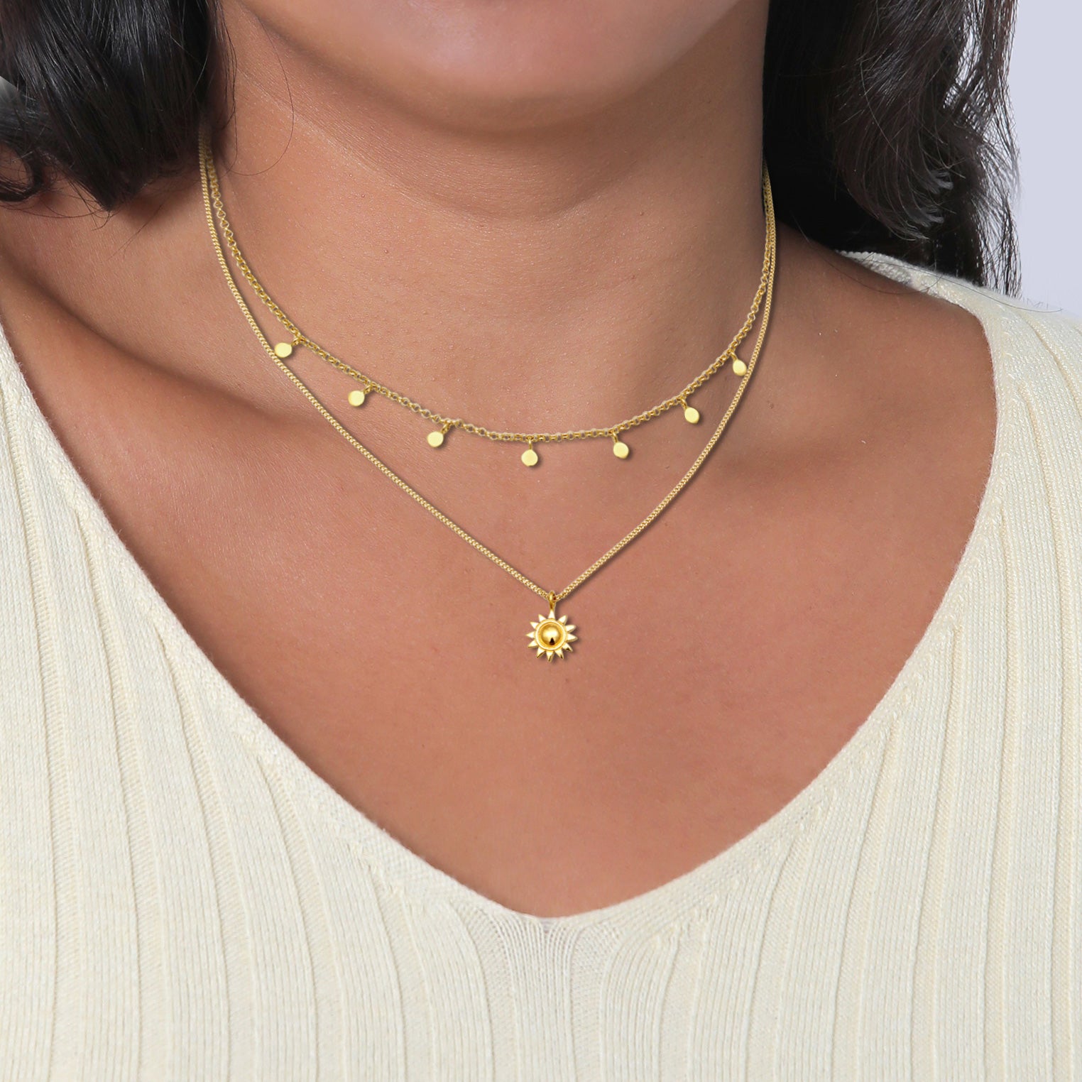 Gold Perhiasan Wanita Perak Asli Lapis Emas Kalung Sun Layerlook