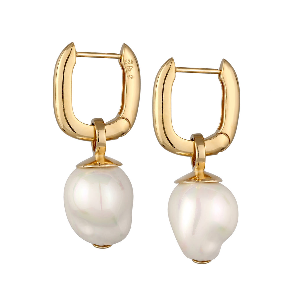 Gold Perhiasan Wanita Perak Asli Lapis Emas Anting Creole Shell Pearl