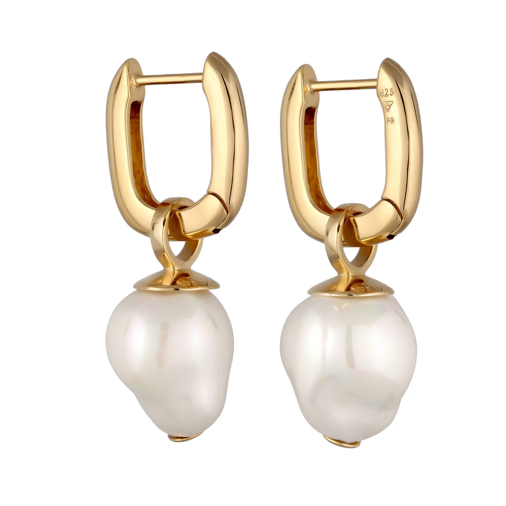 Gold Perhiasan Wanita Perak Asli Lapis Emas Anting Creole Shell Pearl