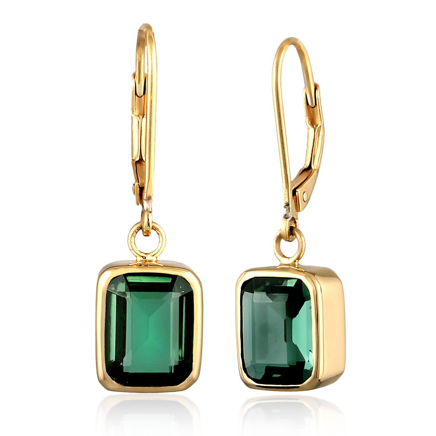 Green Perhiasan Wanita Perak Asli Lapis Emas Anting Square Quartz