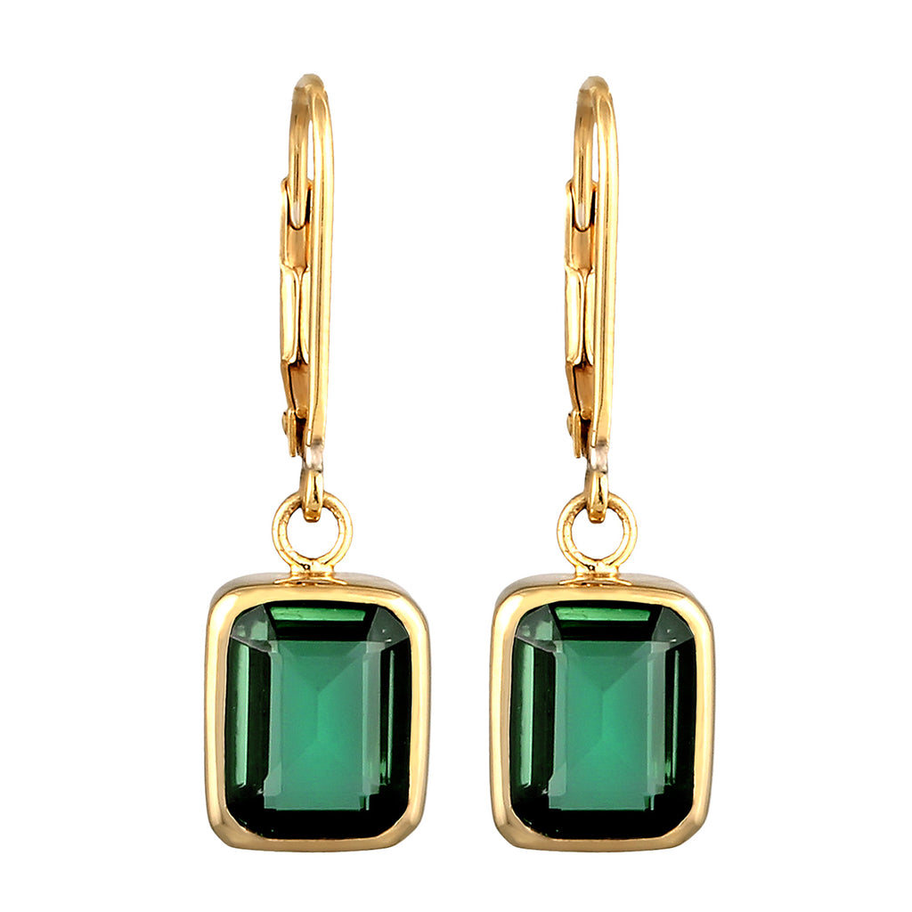 Green Perhiasan Wanita Perak Asli Lapis Emas Anting Square Quartz