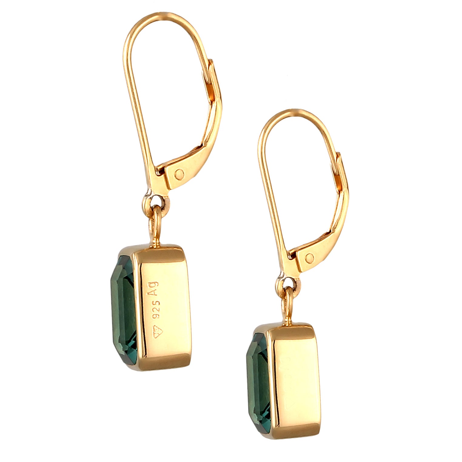 Green Perhiasan Wanita Perak Asli Lapis Emas Anting Square Quartz