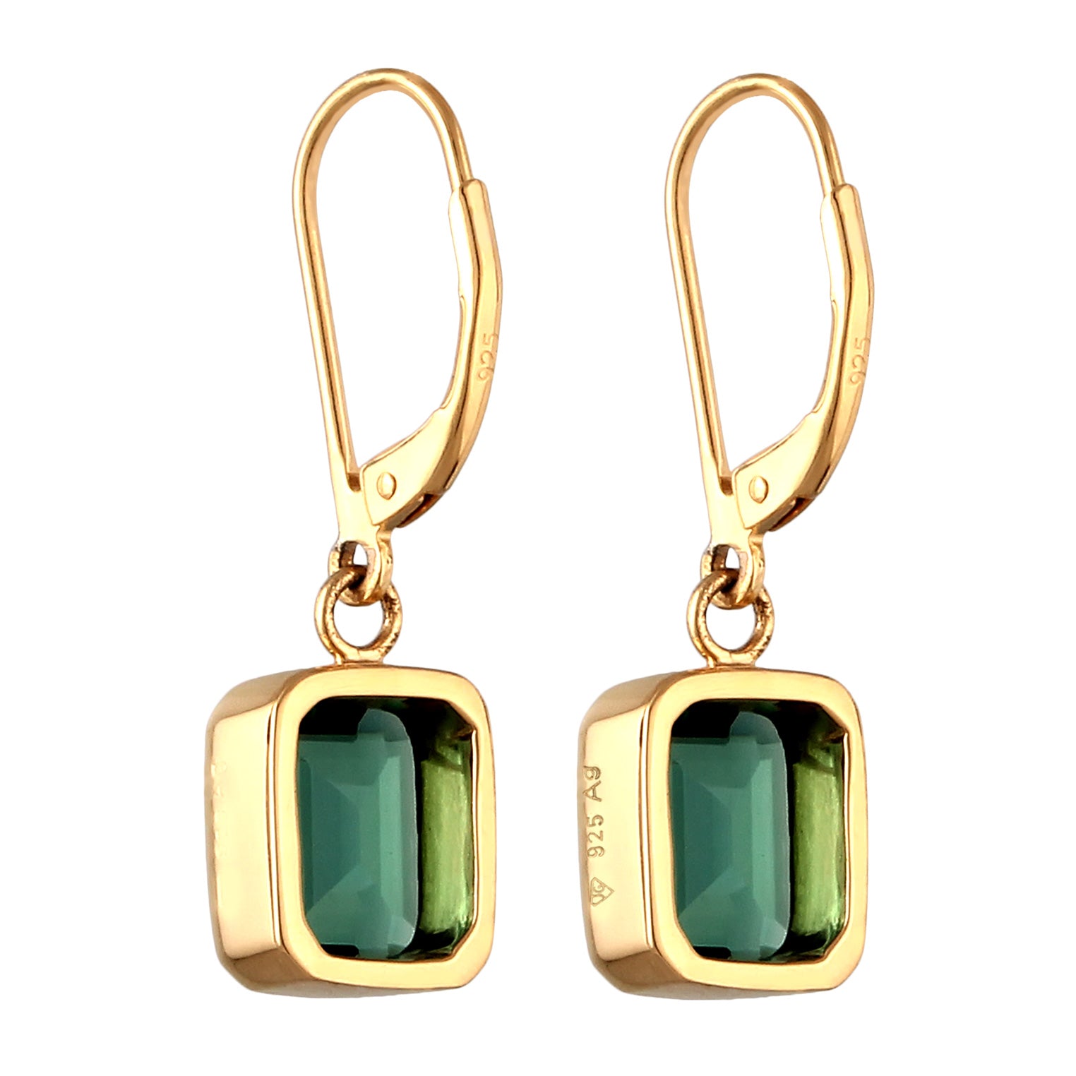 Green Perhiasan Wanita Perak Asli Lapis Emas Anting Square Quartz