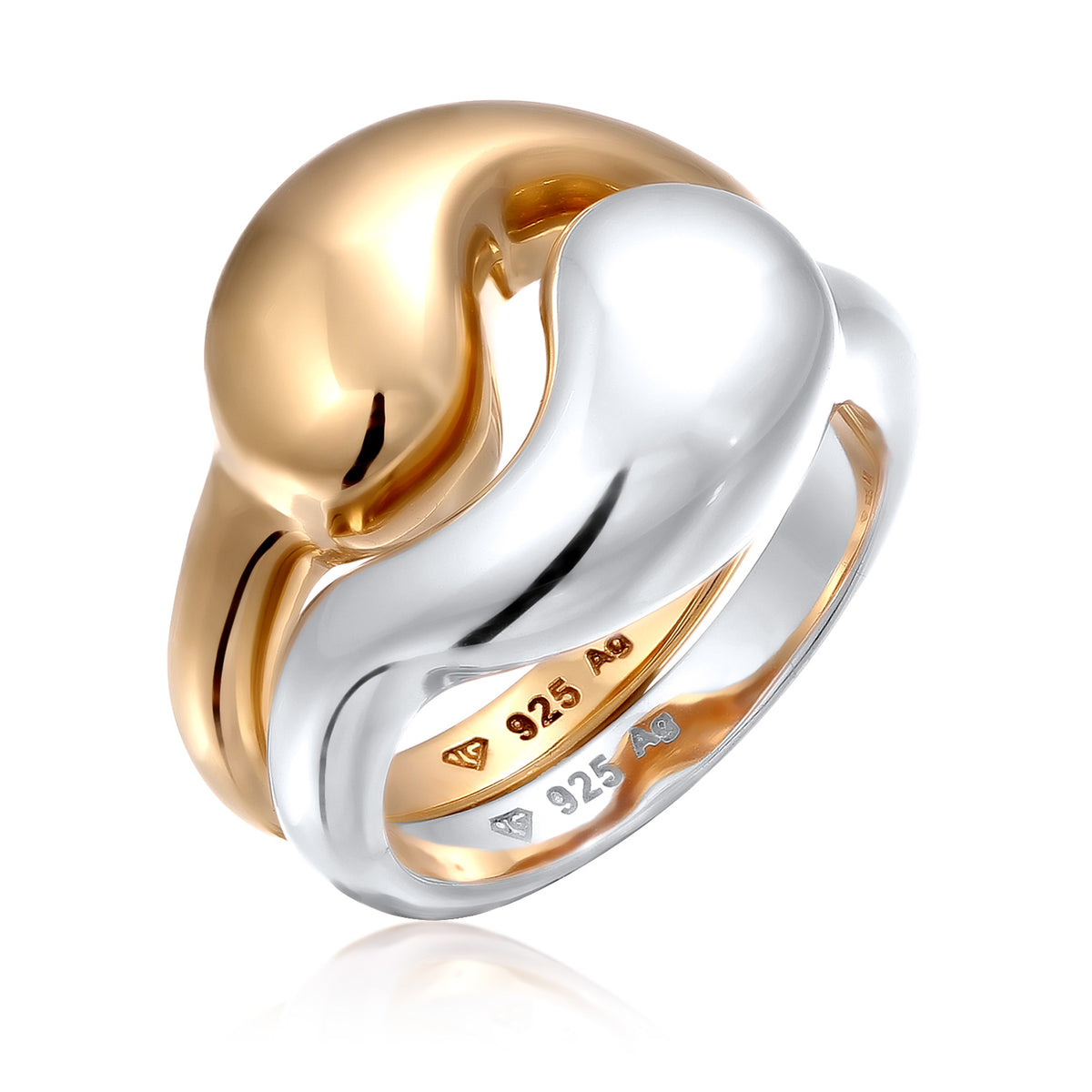 Yin Yang Ring Set 925 Silver Bicolor