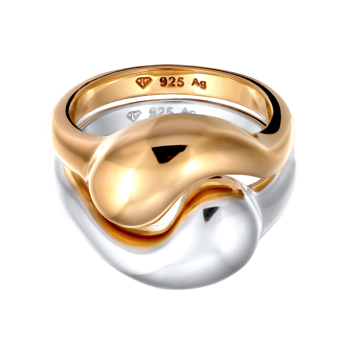 Yin Yang Ring Set 925 Silver Bicolor
