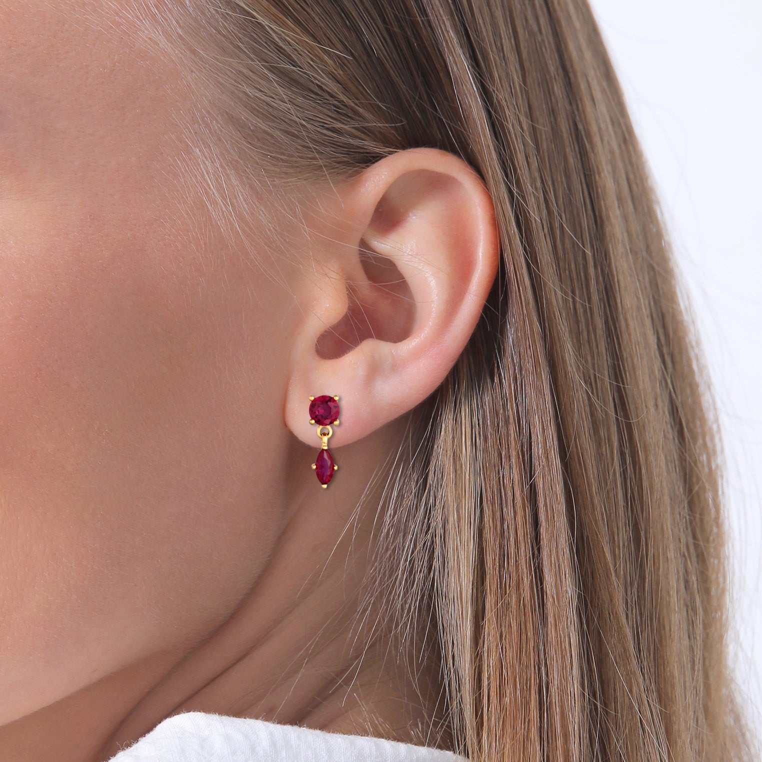 Gold Anting Perhiasan Perak 925 Wanita Circle Ruby Gold Plated