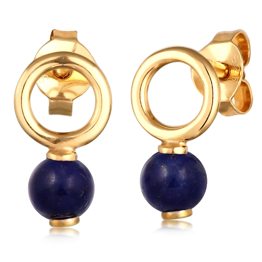 Gold Anting Perhiasan Perak 925 Wanita Circle Lapis Lazuli Gold Plated