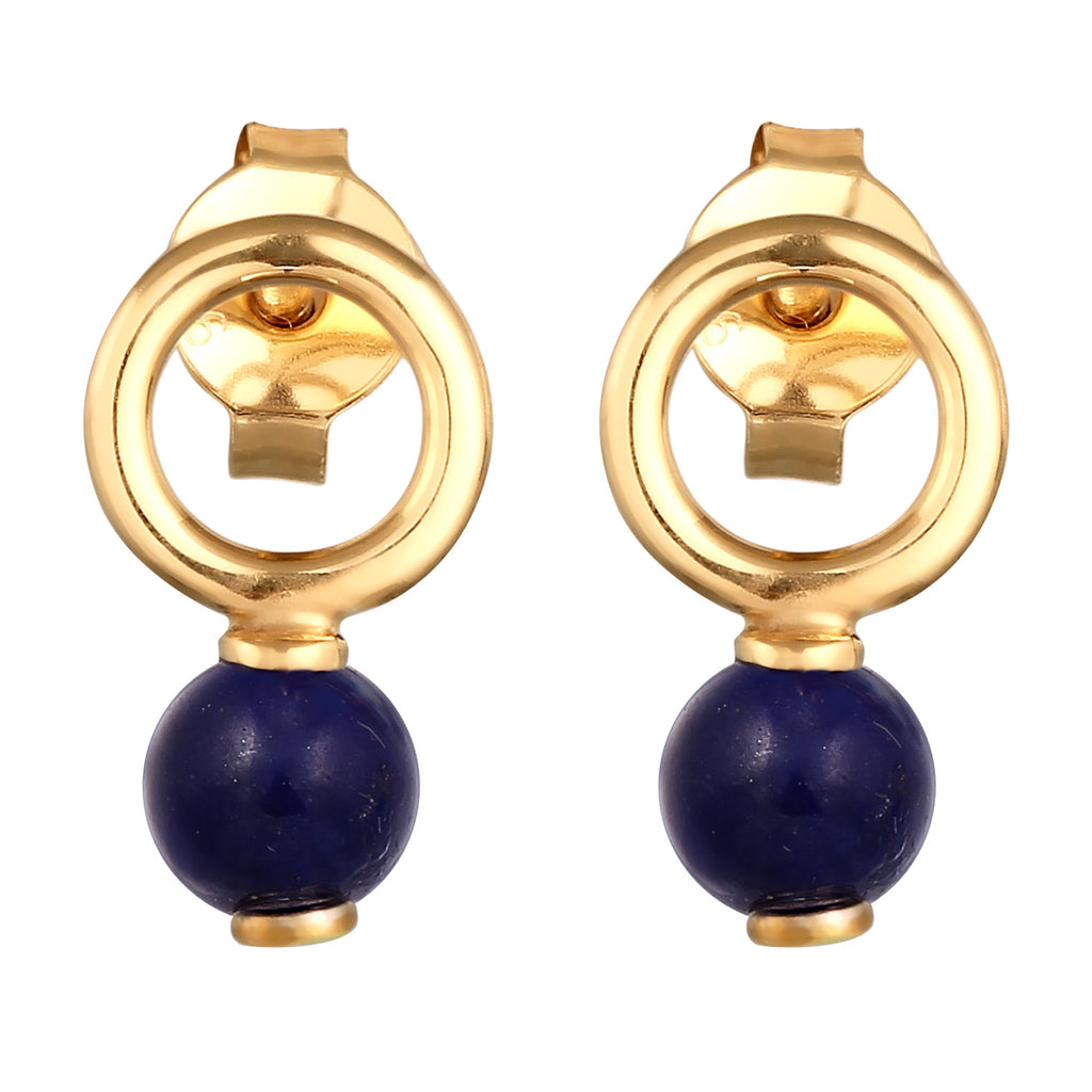 Gold Anting Perhiasan Perak 925 Wanita Circle Lapis Lazuli Gold Plated